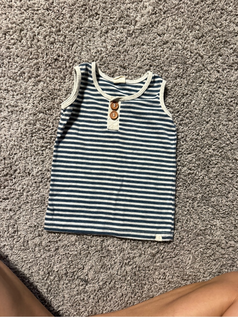 Blue and White Striped Tank with Brown Buttons